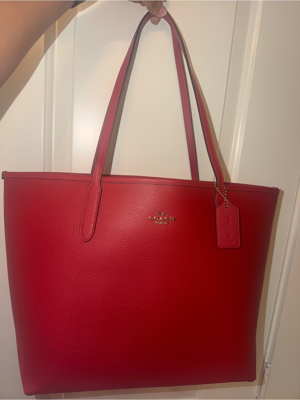 Large Coach Red Pebbled Leather Tote with Tag